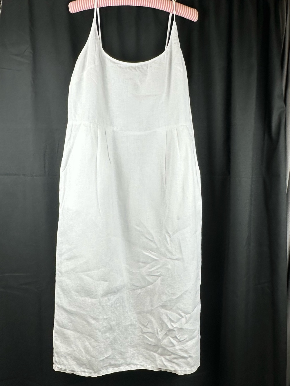 Quince White Linen-Blend Midi Slip Dress with Thin Straps